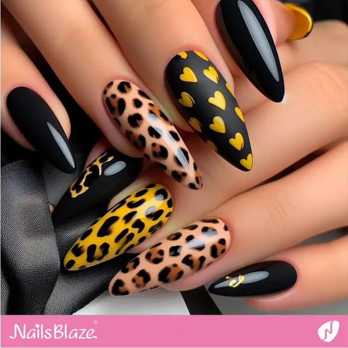 Hearts and Leopard Print Nail Design | Animal Print Nails - NB2587